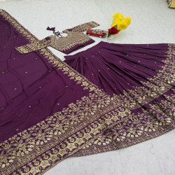 Wine Purple Heavy Embroidered Chinon Festival Lehenga Choli Set